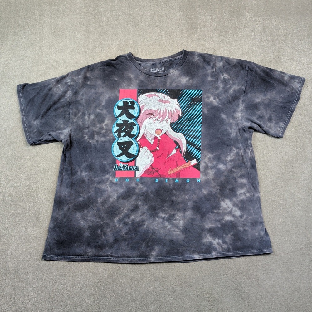 Inuyasha Y2K Dog Demon Anime Graphic Tee XXL Gray Tie Dye Cotton T-Shirt